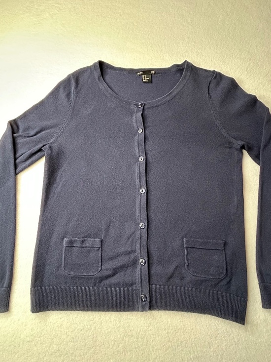H&M Women's Basic Long Sleeve Button Up Cardigan Sweater Size Small Navy Blue - Picture 1 of 13